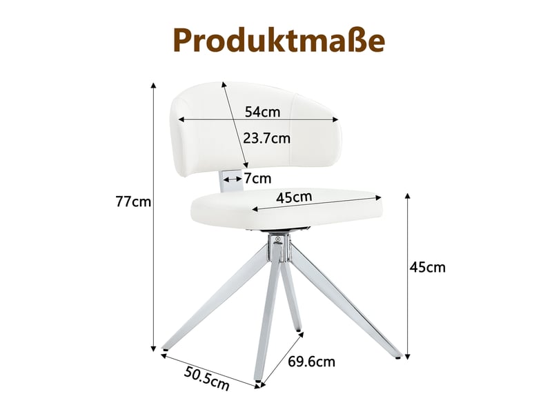  Chaise de salle à manger, lot de 2, blanche, assise rembourrée en pu, piètement métallique pivotant à 360°  - Conforama E