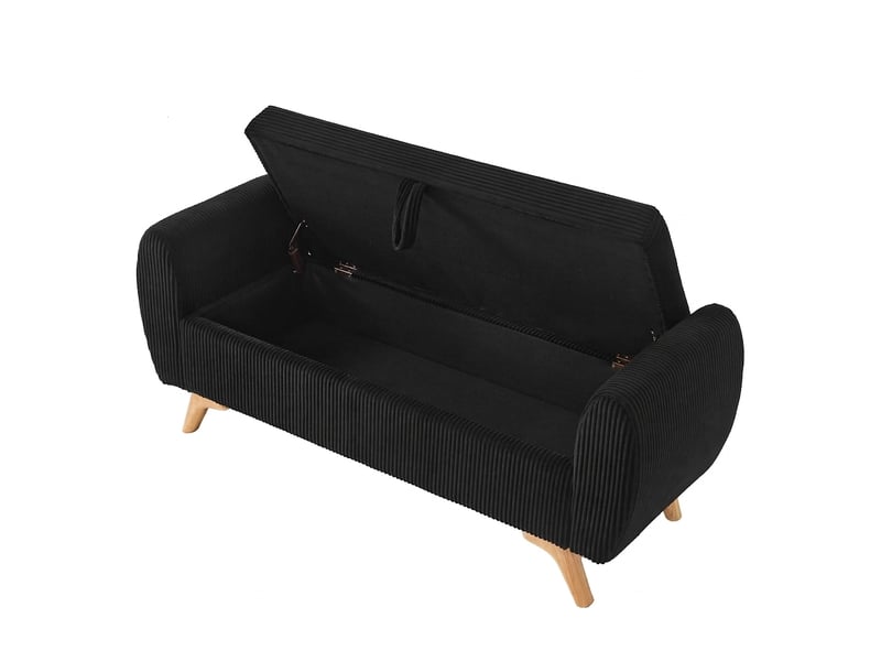  Banc de rangement noir 145 cm en velours côtelé avec coffre et pieds en bois  - Conforama A