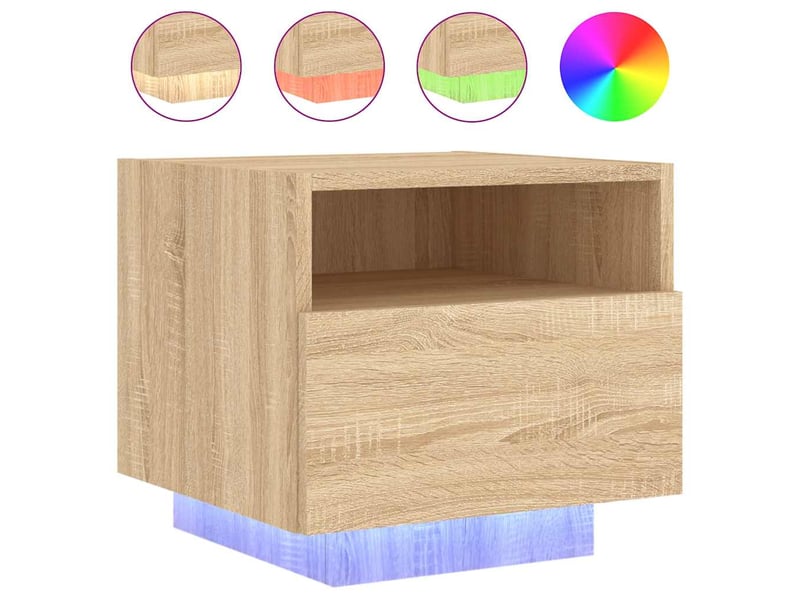  Table de chevet - cabinet de chevet - table de nuit avec lumières led chêne sonoma 40x39x37 cm  - Conforama A