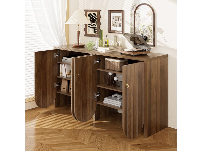  Buffet effet noyer 147 cm avec 4 portes et étagères réglables, meuble de rangement moderne pour salon et salle à manger  - Conforama B