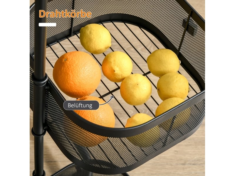  Desserte de cuisine 33x33x77 cm noire en acier, 4 paniers et roulettes pivotantes verrouillables  - Conforama E