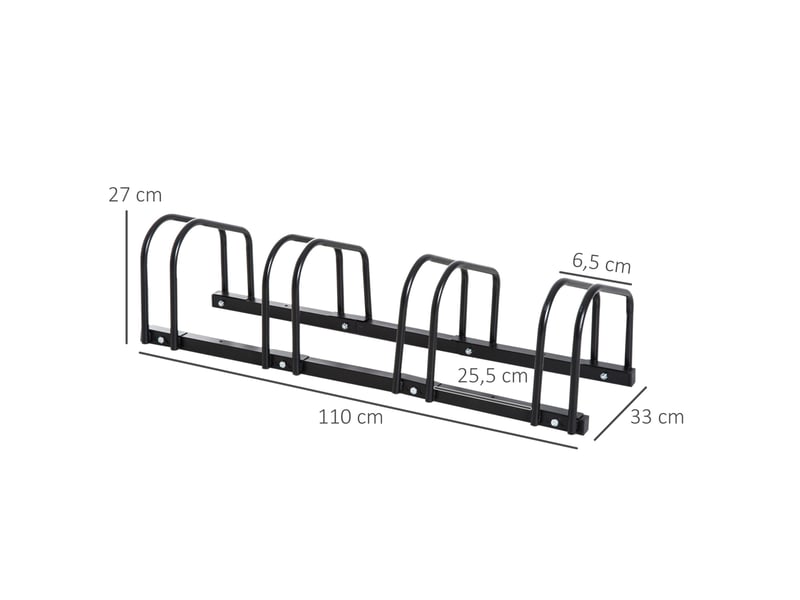  Porte-vélos 4 places 110 x 33 x 27 cm noir en acier, montage au sol ou au mur pour vélos  - Conforama C