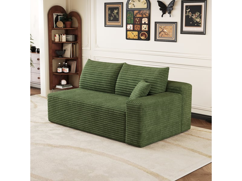  Module canapé 2 places vert avec accoudoir droit, petit canapé compact 151 cm pour salon  - Conforama D
