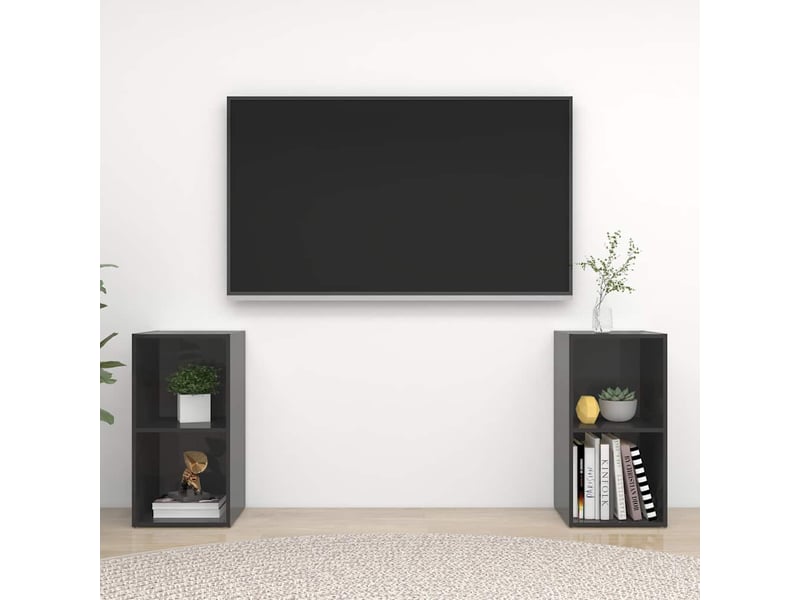  Lot de 2 meuble tv bas salon gris brillant 72x35x36,5 cm bois d'ingénierie shl14609  - Conforama B