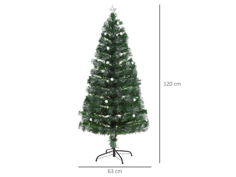  Sapin de noël artificiel lumineux 120h cm fibre optique led + support pied 130 branches étoile sommet brillante vert + 20 ampoules  - Conforama C