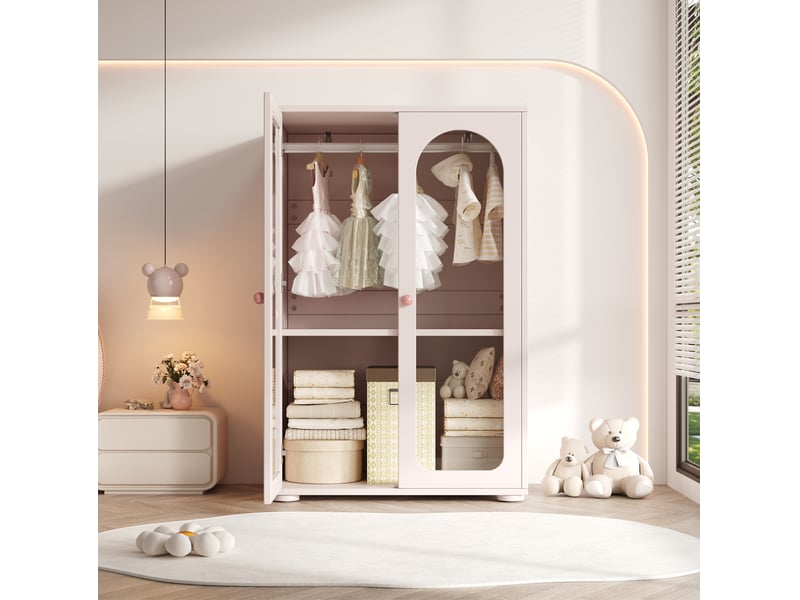  Armoire 2 portes avec penderie et rangement 80x50x120 cm rose bébé evryae  - Conforama D