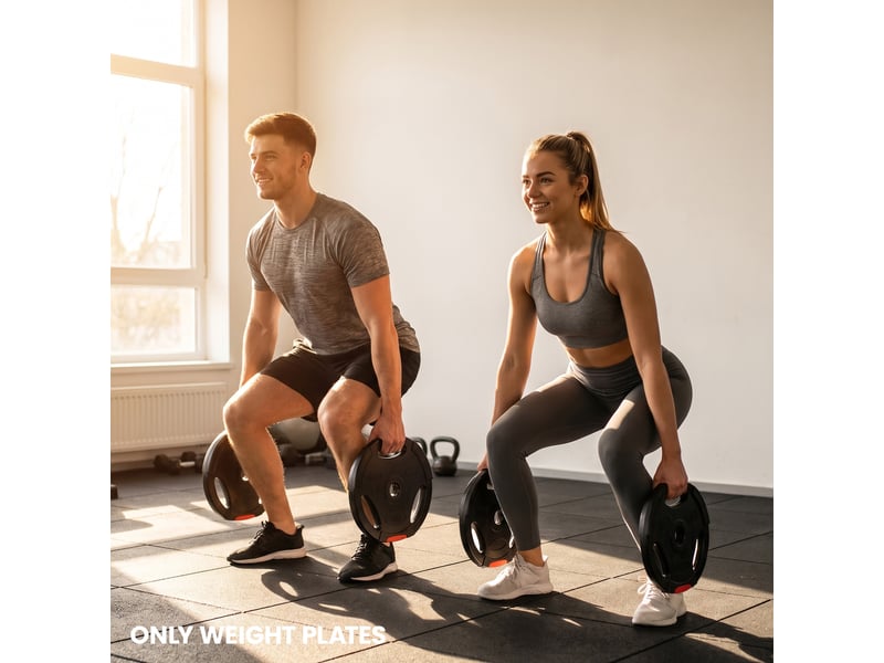  Ensemble de 4 disques de musculation pour l'entraînement, la salle de sport, les séances à domicile et le renforcement musculaire : 2 disques de 7,5 kg et 2 disques de 5 kg, noirs.  - Conforama D