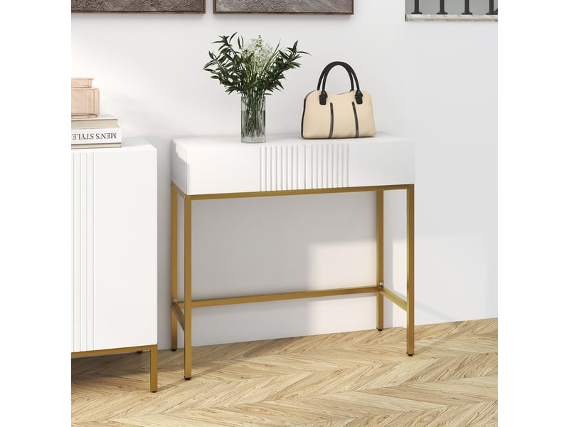  Table console console meuble avec 2 tiroirs base en acier avec pieds antidérapants blanc 80 x 31,5 x 75 cm  - Conforama A