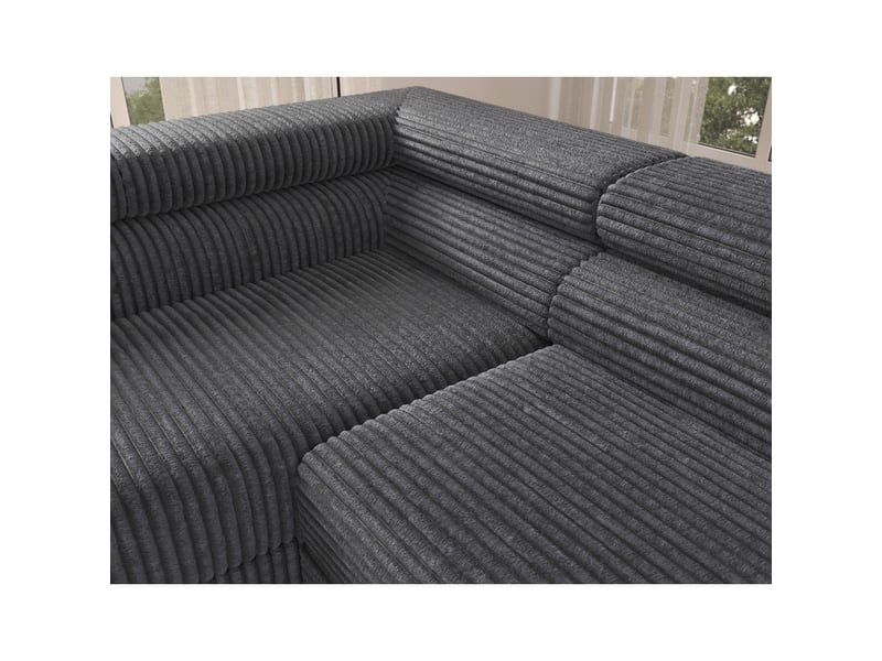  Canapé d'angle colesia convertible 5 places gris foncé velours côtelé – gauche – 274x200cm  - Conforama D