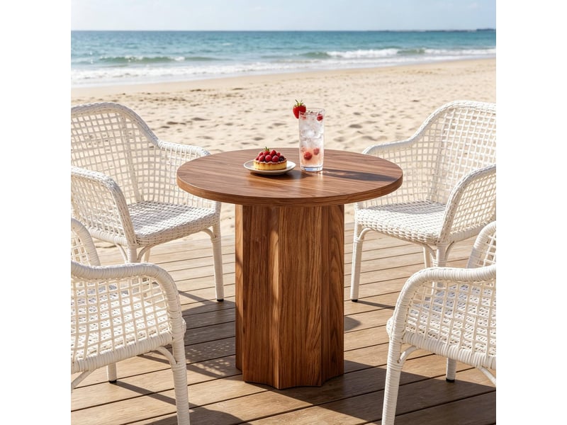  Table de salle à manger pour 2 à 4 personnes avec plateau rond et base centrale en mdf marron 80 × 80 × 75,5 cm  - Conforama D