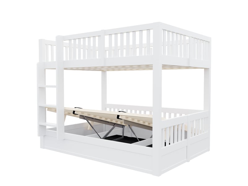  Lit superposé pour enfants 140 x 200 cm – rangement hydraulique sous le lit du bas – avec barrières de sécurité – blanc (matelas non inclus)  - Conforama W