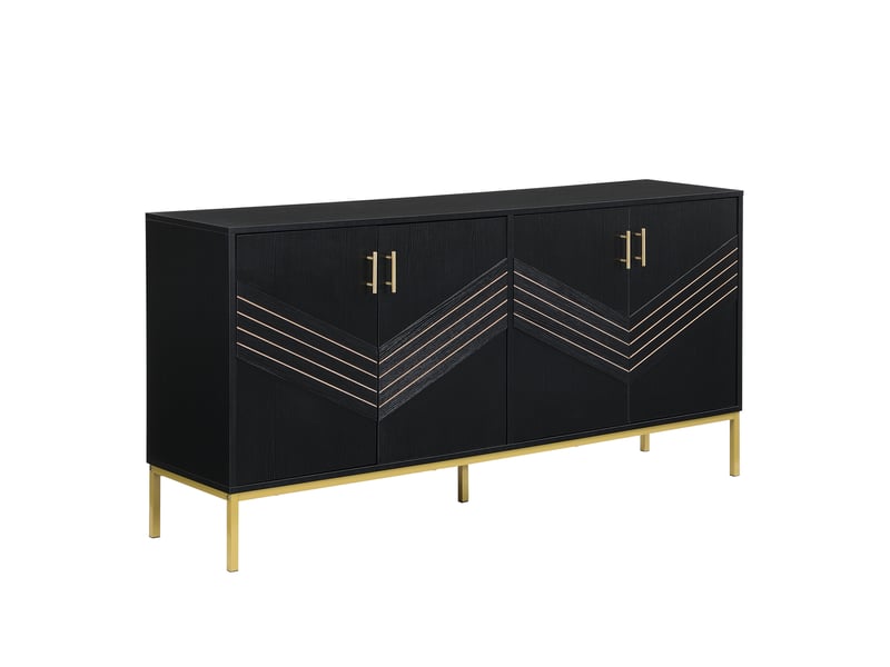  Buffet 160x40x80,5 cm, design élégant, poignées et pieds métal doré, 4 portes, 2 étagères réglables, mdf noir, salon  - Conforama A