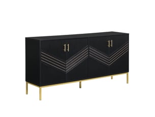 Buffet 160x40x80,5 cm, design élégant, poignées et pieds métal doré, 4 portes, 2 étagères réglables, mdf noir, salon
