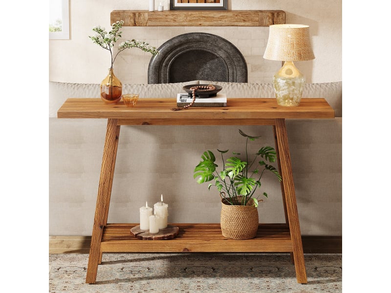 Tribesigns console en bois massif 105 cm de large avec étagère, table basse avec rangement style champêtre  - Conforama B