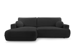 Canapé d'angle gauche convertible <strong>AX LIVING </strong> <strong>Peoni</strong> 3 places Velours noir avec coffre de rangement