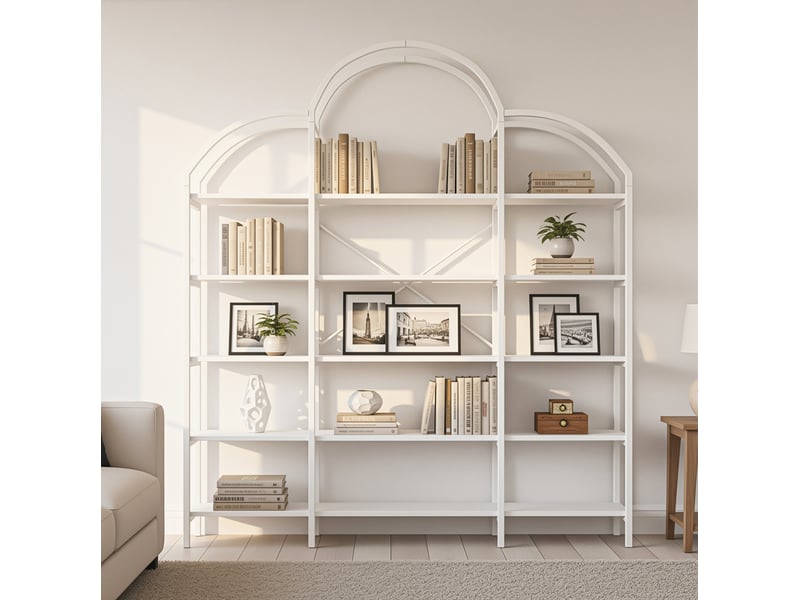  Bibliothèque 170x26x190 cm, 5 niveaux, meuble de bureau, design nuage, structure stable et robuste, mdf, métal, blanc  - Conforama E
