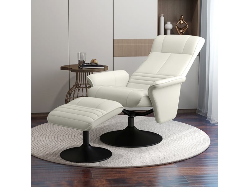 Fauteuil inclinable, fauteuil tv avec repose-pieds, pivotant, ergonomique, aspect microfibre, jusqu'à 150 kg, blanc crème - Conforama D