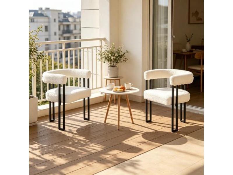  Chaise de lecture confortable, dossier et accoudoirs, lot de 2, salon et salle à manger, coloris café et maquillage  - Conforama B