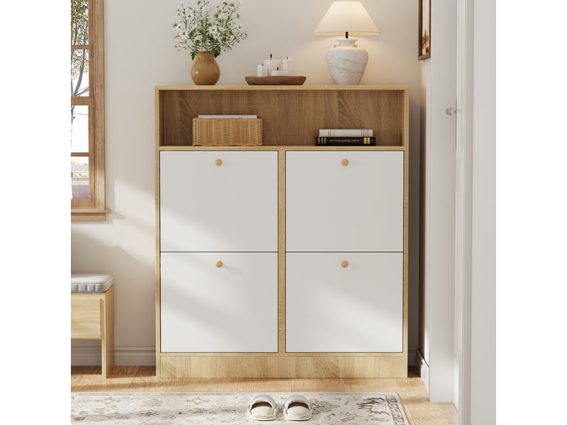  Meuble à chaussures 4 abattants, bicolore, 90 x 24 x 104,5 cm  - Conforama D