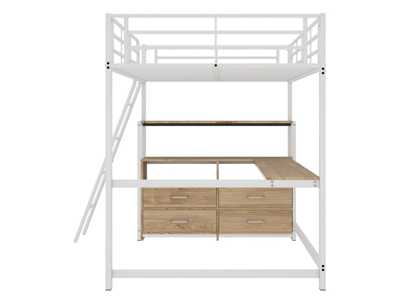Lit mezzanine blanc 140x200 cm avec bureau en l et tiroirs de rangement - Conforama E