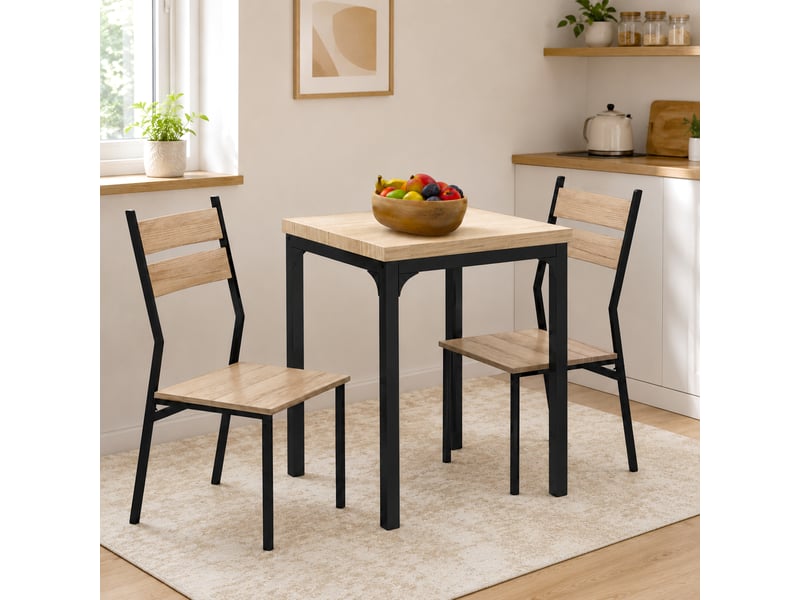  Ensemble table et chaises pour 2 personnes, table de cuisine avec chaises, table à manger 3 pièces avec 2 chaises encastrables, bois de chêne clair, pour cuisine salon maison  - Conforama D