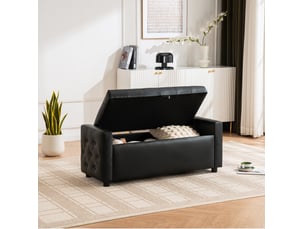 Banc coffre rectangulaire 122x45x47 cm en similicuir noir avec rangement