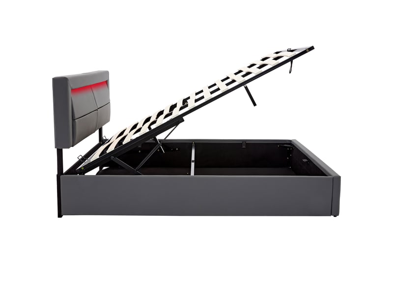  Lit adulte 160x200cm,lit coffre en pu avec connexion usb(supporte le chargement sans fil et filaire) et lumière led,gris lit adulte gris - Conforama D