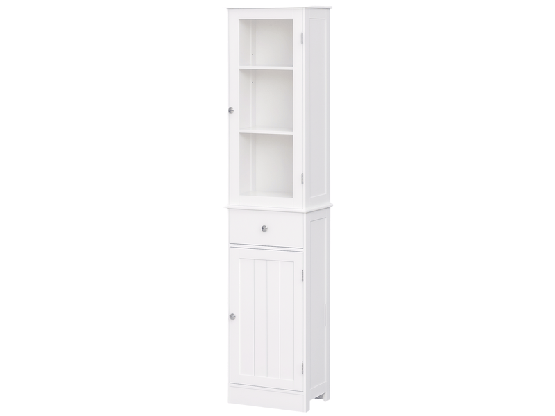  Armoire de salle de bain haute et étroite avec étagères réglables et tiroir, idéale pour les petits espaces, style moderne, 40 x 27 x 171,5cm, blanche  - Conforama A