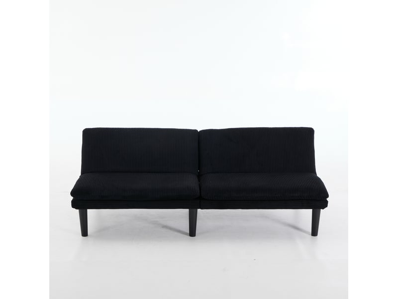  Canapé convertible 2 places 168x86 cm noir en velours côtelé, dossier réglable à trois positions sans accoudoirs  - Conforama A