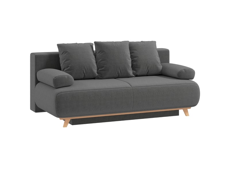  Canapé convertible 3 places avec coffre et couchage d’appoint  - bois, velours côtelé gris  - Conforama A