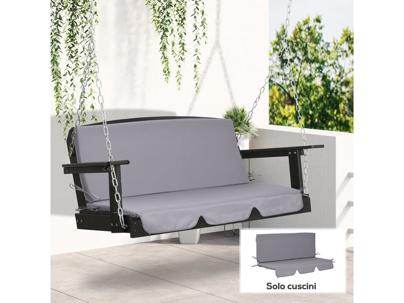  Coussins d'extérieur pour balancelle de jardin 3 places avec attaches, 2 pièces 130 x 45 x 5 cm, gris  - Conforama C