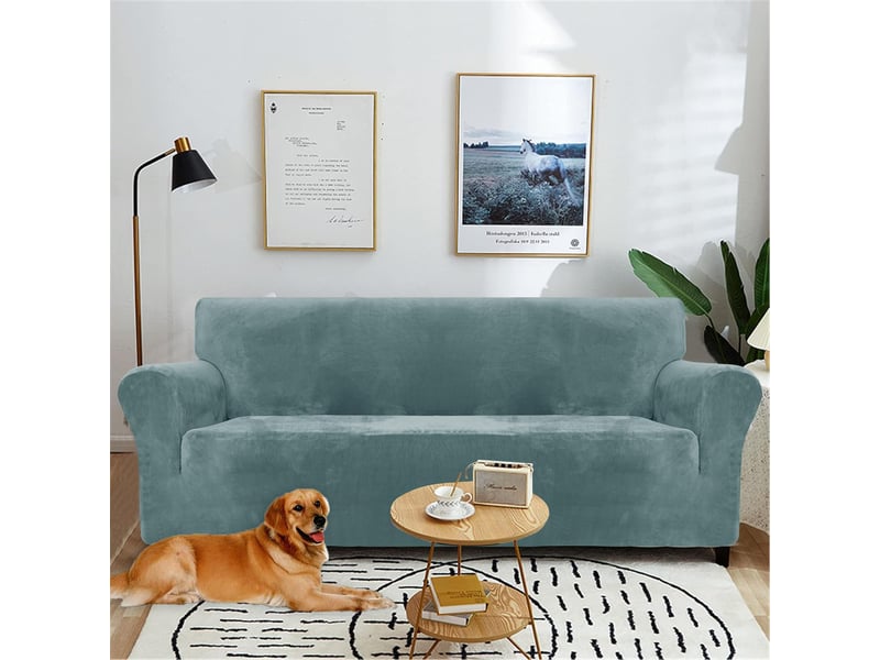 Housse de canapé en velours 4 places(231-279cm), sofa cover extensible - Conforama D