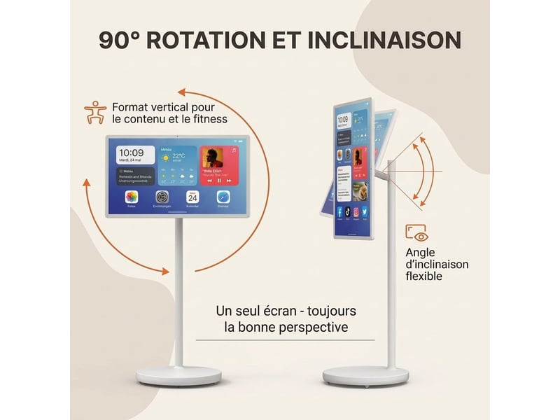  Ecran tactile mobile 32 pouces smart display android 15 batterie roulette blanc  - Conforama D