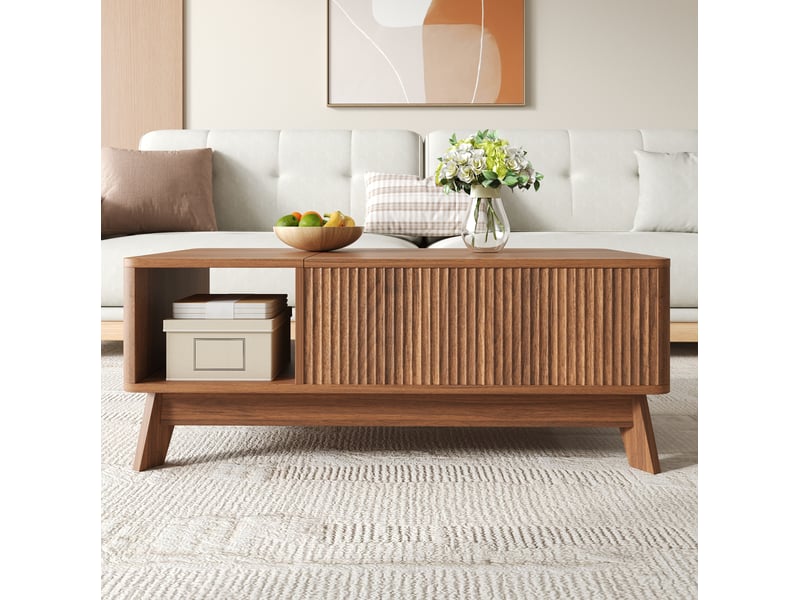  Table basse 95x48x50 cm à plateau relevable avec rangement en mdf noyer  - Conforama D