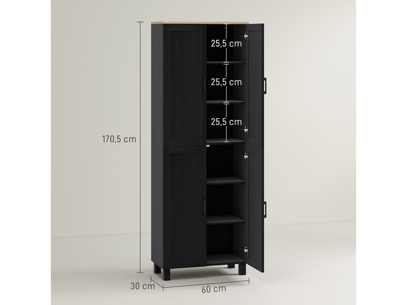  Armoire de cuisine buffet haut 4 portes et étagères réglables noir 60 x 30 x 170,5 cm  - Conforama C