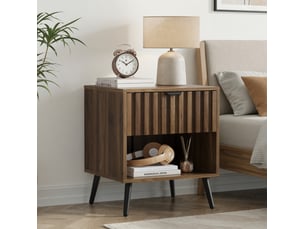 Table de chevet moderne avec tiroir et niche ouverte, meuble de rangement chambre et salon, mdf, coloris noyer et noir
