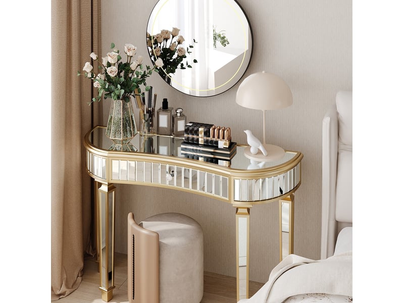  Console demi-lune miroir 120x38x78 cm avec tiroir mdf doré et argenté  - Conforama B