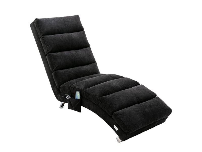  Chaise longue relax fixe vibrante en tissu effet lin avec poche latérale, noir, 55 x 148 x 84 cm Fay Lum - Conforama A