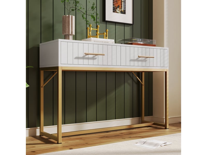  Buffet blanc 100x75x45 cm avec 2 tiroirs, meuble rangement moderne design contemporain panneau particules  - Conforama E