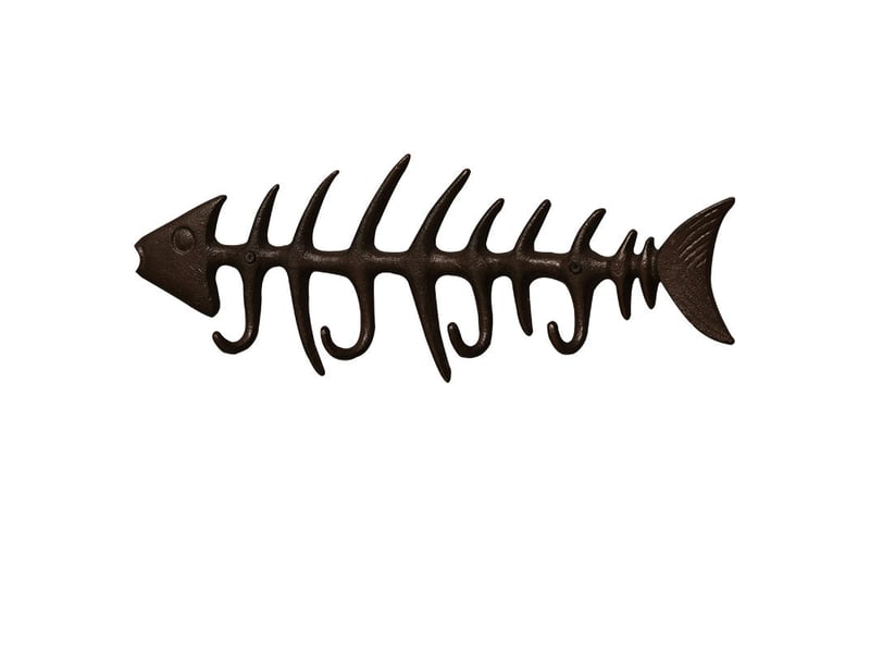 Porte-serviettes mural décoratif en os de poisson de porte en fonte avec 4 crochets, noir SZPA133532JJZJ - Conforama A