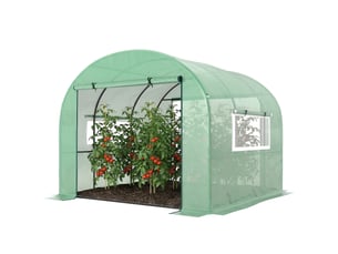Serre tunnel en acier et polyéthylène résistant aux uv de 3 x 3 x 2 m pour potager, avec portes et fenêtres à enroulement, verte