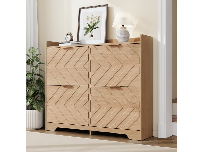  Meuble à chaussures 105x24x90 cm, gain de place, meuble d'entrée, armoire à chaussures, grande capacité, mdf, naturel  - Conforama D