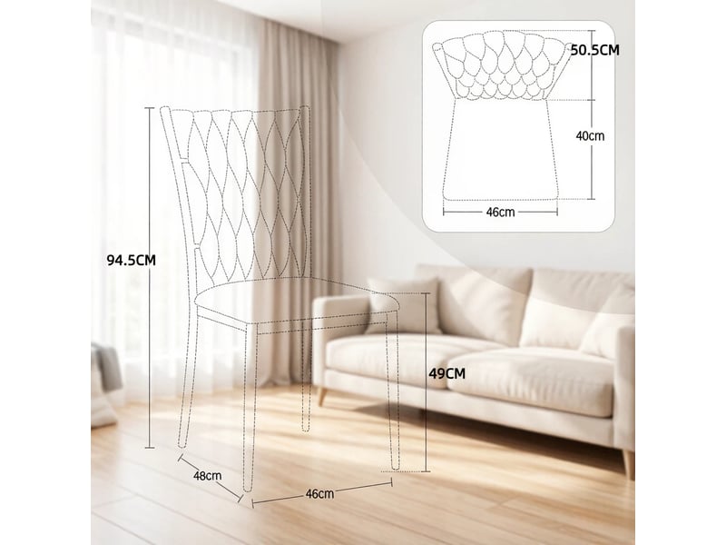  Chaises de salle à manger lot de 2 à dossier haut  - pieds réglables velours métal gris foncé doré  - Conforama D