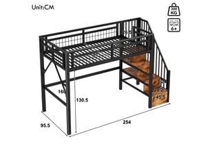 Lit mezzanine 90x200 cm <strong></strong>  <strong></strong> coloris noir
