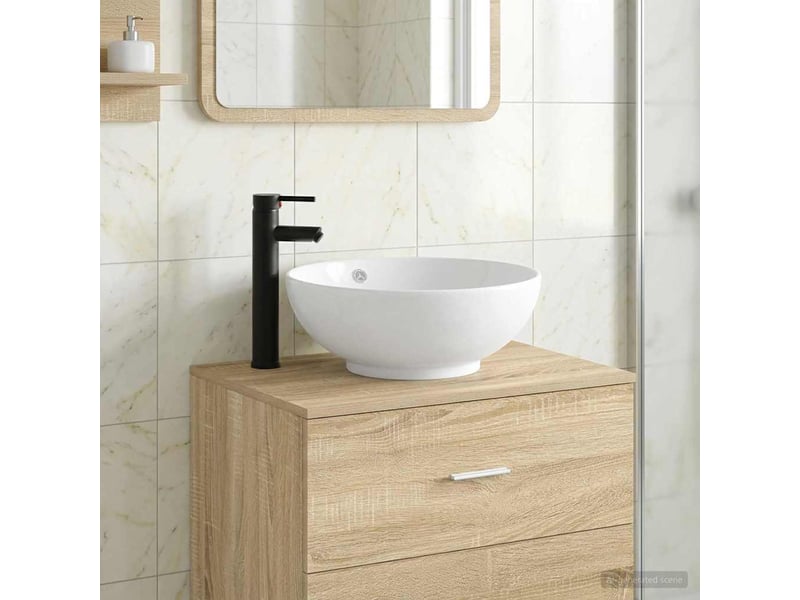  Lavabo de salle de bain avec robinet et drain noir mat shl1634  - Conforama B