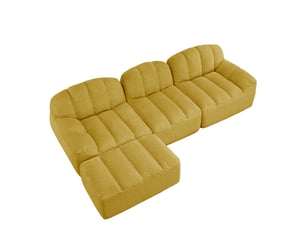 Canapé d'angle modulaire 3 places jaune en tissu bouclette avec ottoman, sans montage pour votre salon