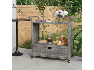 Chariot de service, chariot de bar avec tiroir gris 100x45x97 cm résine tressée