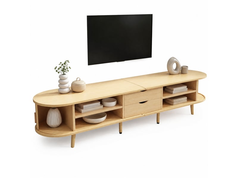  Meuble tv 170 x 40 x 42 cm, 2 tiroirs et portes coulissantes, noyer clair  - Conforama A
