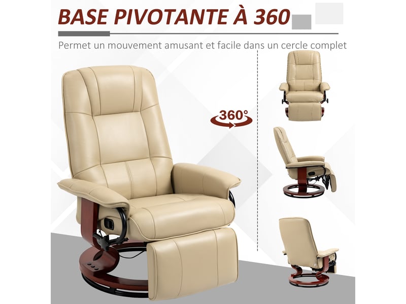  Fauteuil relax inclinable pivotant avec repose-pieds en pu crème  - Conforama E