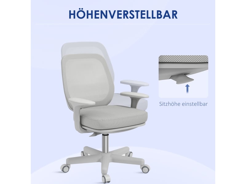 Chaise de bureau ergonomique,55x48x82,5-94,5 cm,pivotante,polyester,gris  - Conforama D
